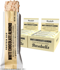 Barebells White Chocolate Almond packaging image showing 20 g protein per bar