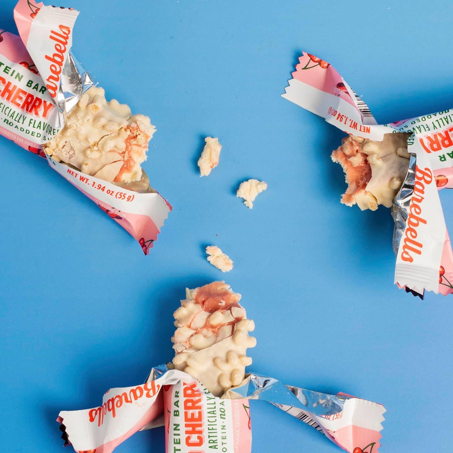 Barebells Wild Cherry ingredients highlighting no added sugar and high protein.