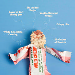 Barebells Wild Cherry on-the-go snack in a bag for travel and workouts.