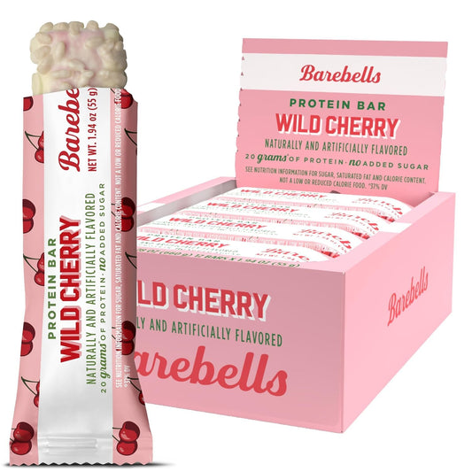 Barebells Wild Cherry pack of 12 bars for convenient on-the-go snacking.