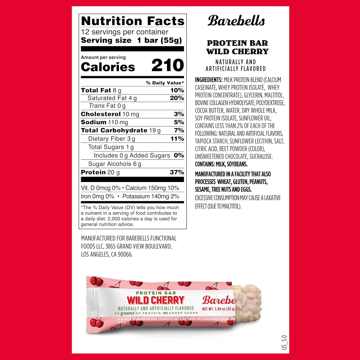 Barebells Wild Cherry bar texture showing soft, dessert-like bite.