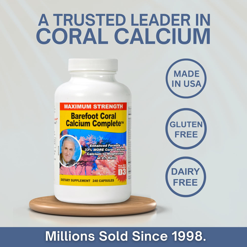 Barefoot Coral Calcium Complete packaging image reinforces eco-conscious design.