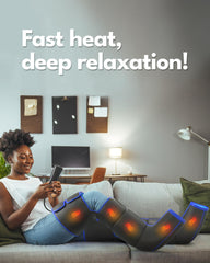 Baregamyan leg massager with heat zones across the full leg.