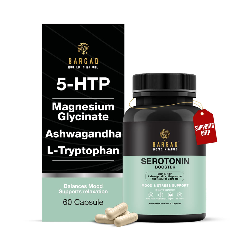 Bargad Serotonin Support bottle front with vegan capsules for daily mood balance
