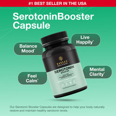 Closeup of Bargad Serotonin Support capsules, showcasing vegan formula and mood support