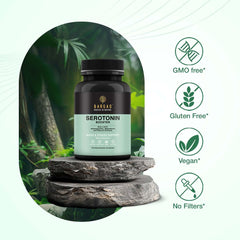Herbal blend visual: Bargad Serotonin Support capsule with natural herbs