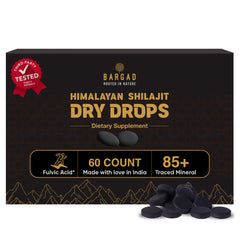 Bargad Shilajit Dry Drops bottle front showing compact packaging for on-the-go energy.