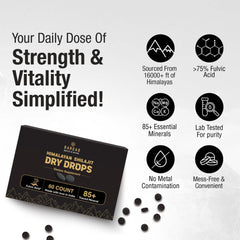 Bargad Shilajit Dry Drops close-up of resin-like drop texture.