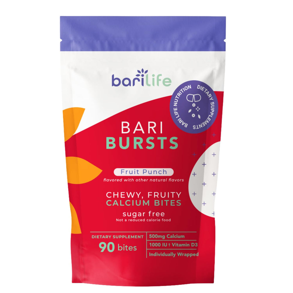 Bari Life calcium citrate bariatric chews fruit punch bottle for post-surgery snacking