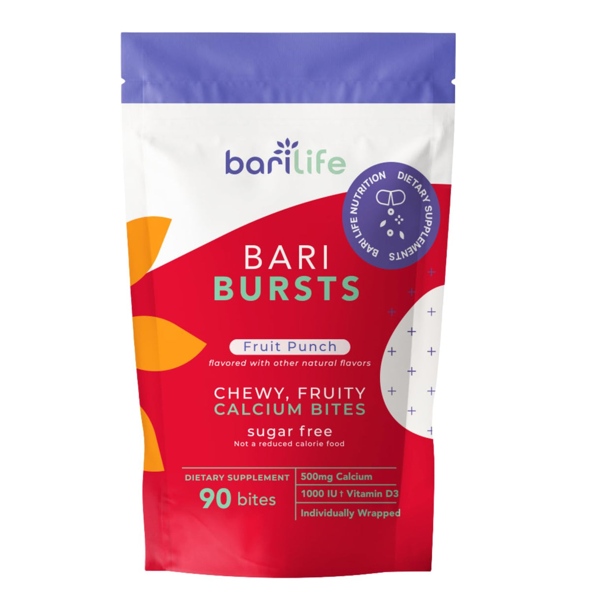 Bari Life calcium citrate bariatric chews fruit punch bottle for post-surgery snacking