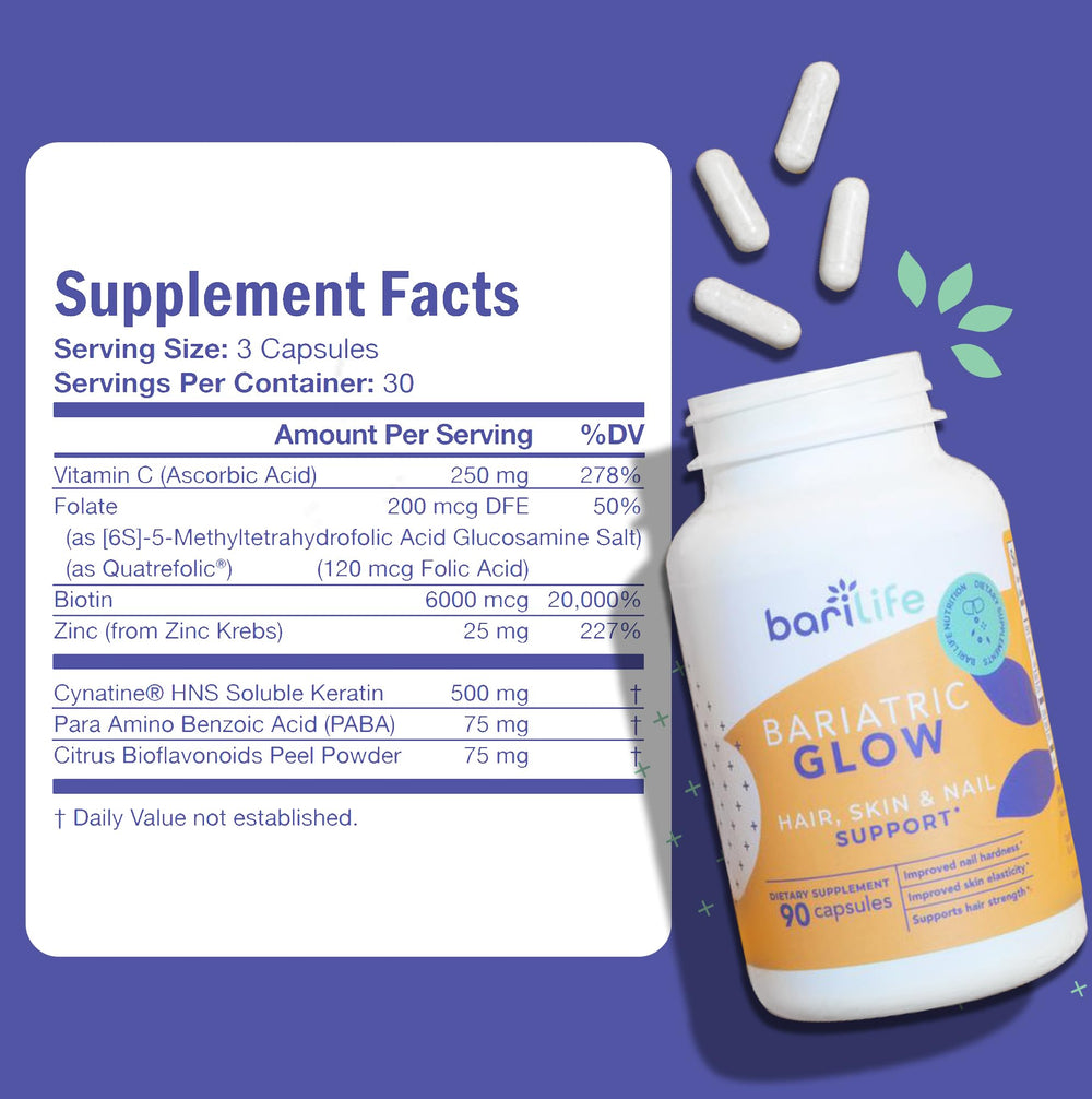 Bari Life capsules closeup highlighting the nutrient blend for stronger, shinier hair.