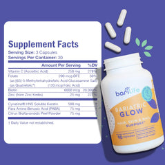 Bari Life capsules closeup highlighting the nutrient blend for stronger, shinier hair.