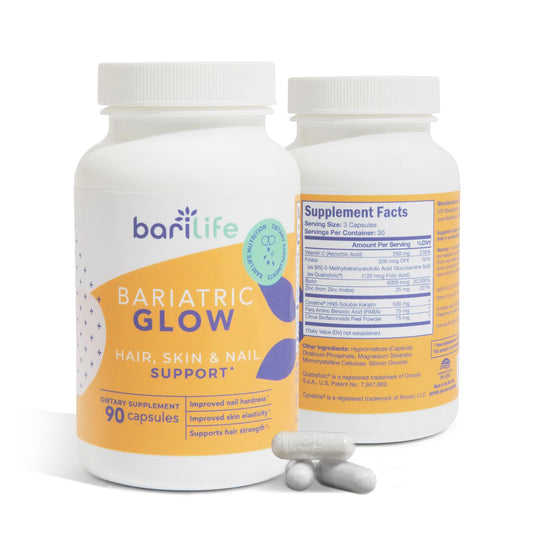 Bari Life Hair, Skin & Nails bottle shows capsules for daily use and potential hair health support.