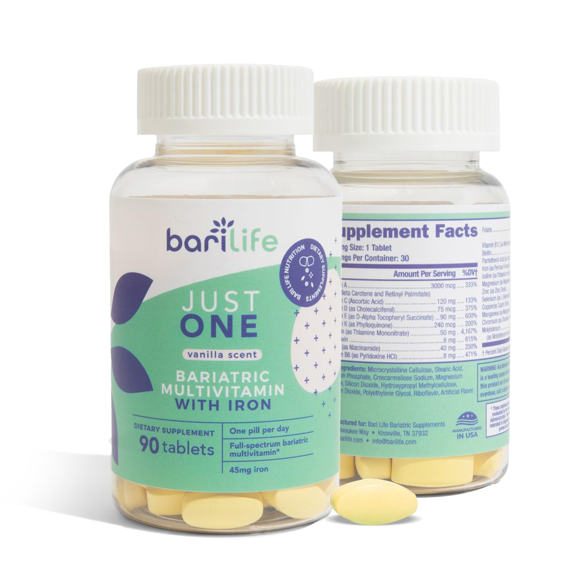 Bari Life Just One tablet pose highlighting convenient daily dose.