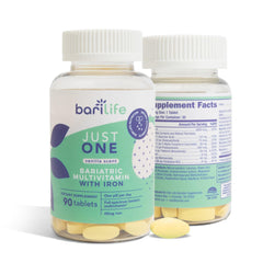 Bari Life Just One tablet pose highlighting convenient daily dose.