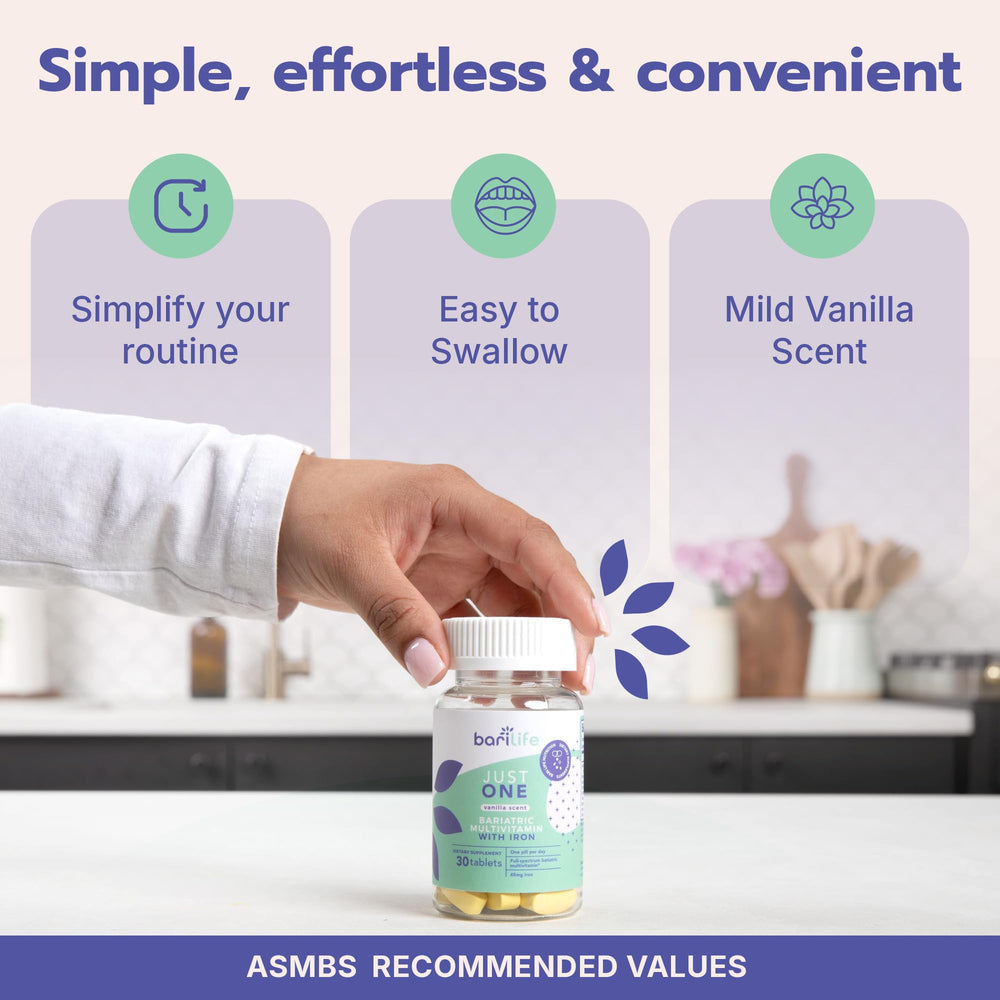 Travel-ready Just One bottle displayed for on-the-go daily nutrition.