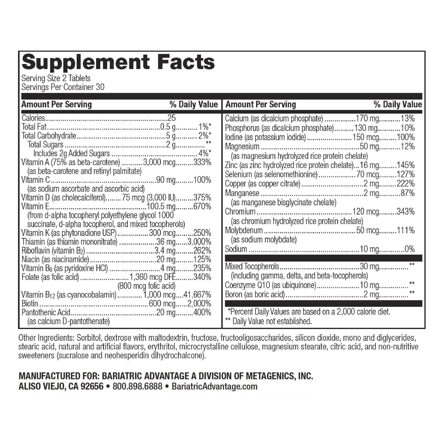 Bariatric Advantage 60-count mixed-fruit bottle illustrating convenient daily multivitamin option