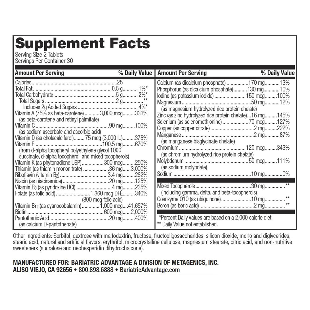Bariatric Advantage 60-count mixed-fruit bottle illustrating convenient daily multivitamin option
