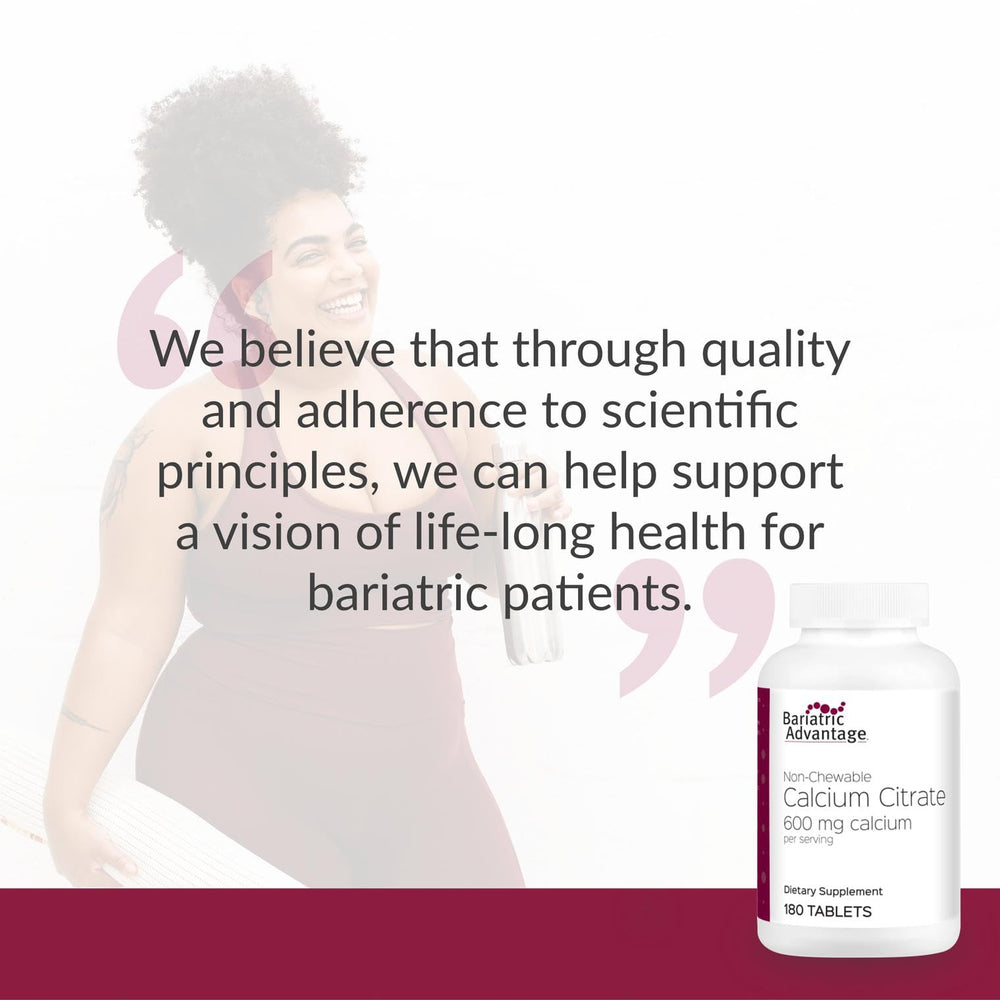 Bariatric Advantage bottle cap close-up illustrating reliable calcium supplementation.