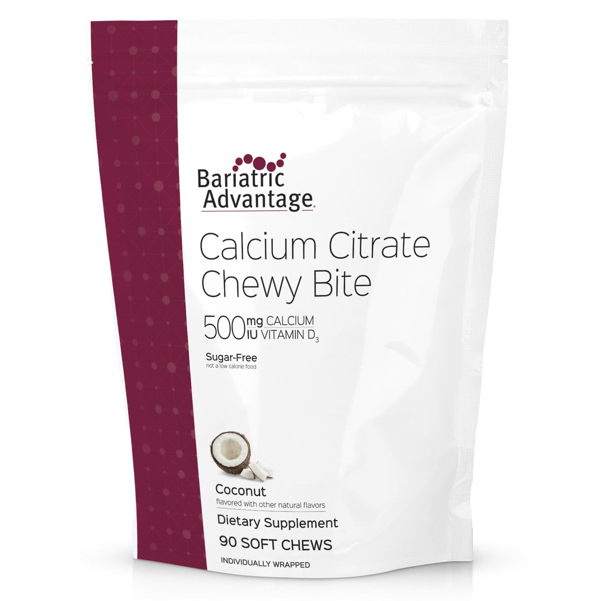 Bariatric Advantage Calcium Citrate Chewy Bites bottle front for post-bariatric calcium support