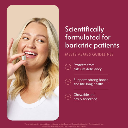 Bariatric Advantage Calcium Citrate Chewy Bites chews on plate, tasty calcium source
