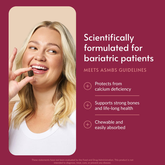 Bariatric Advantage Calcium Citrate Chewy Bites close up chocolate flavor for easy chewing.