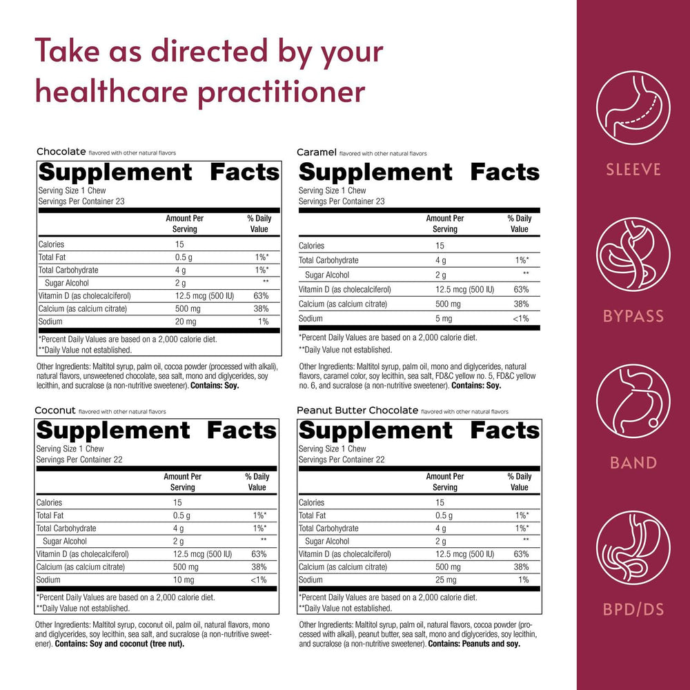 Bariatric Advantage calcium citrate chewy bites individually wrapped for portable dosing