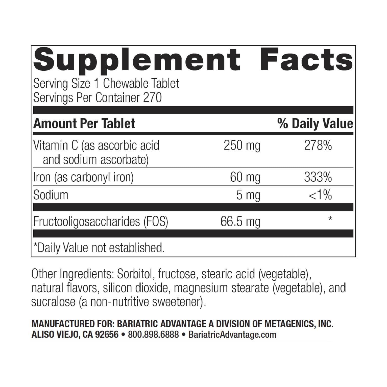 Bariatric Advantage carbonyl iron chewable packaging for easy dosing