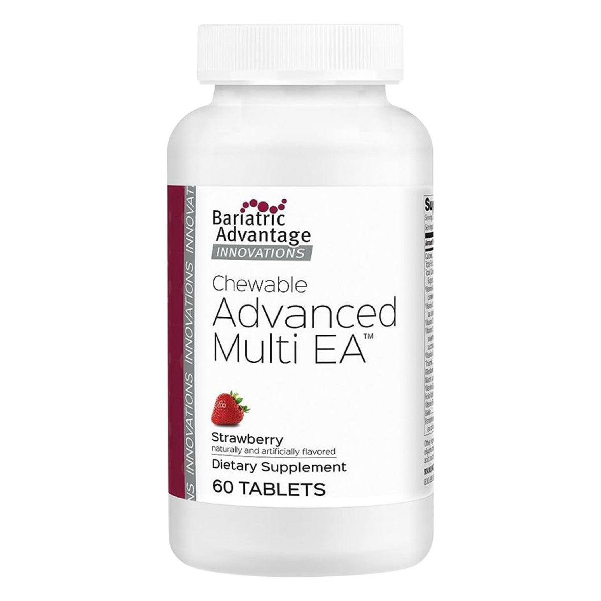 Bariatric Advantage strawberry chewables bottle showing high potency vitamins for daily nutrition.