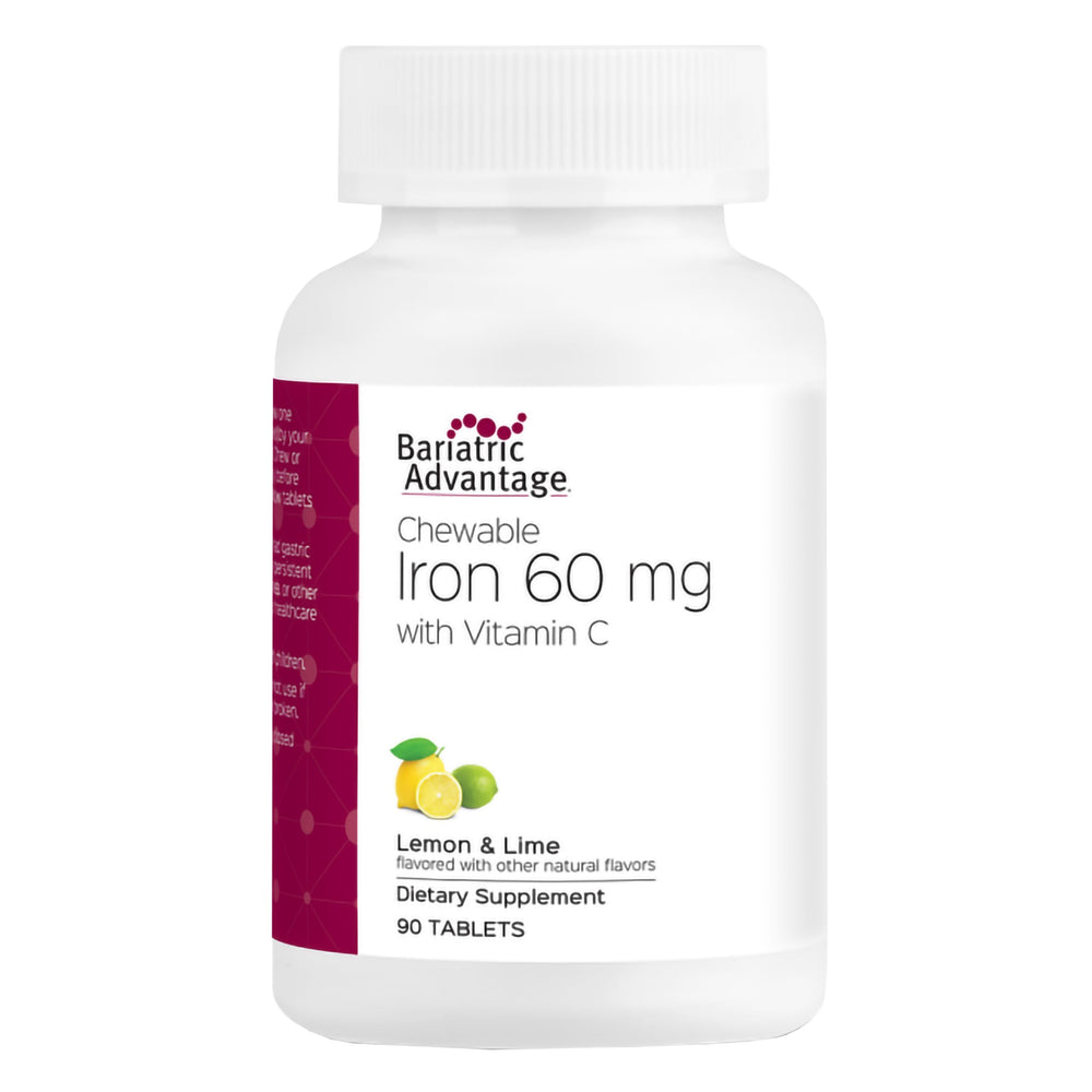 Bariatric Advantage bottle with lemon-lime chewables for easy iron intake.