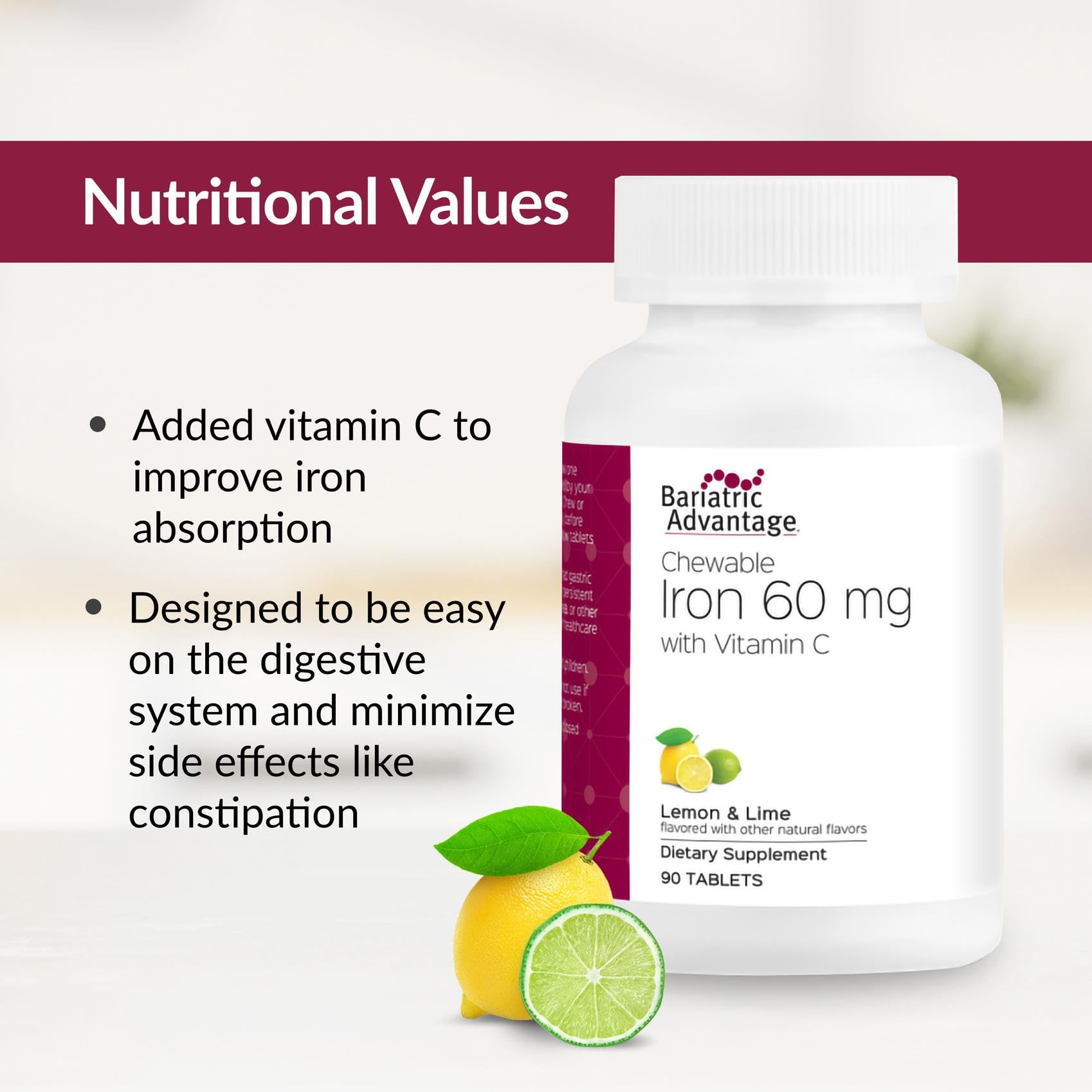 Bariatric Advantage lemon-lime chewables emphasize prebiotic FOS content.