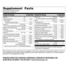 Label of Bariatric Advantage Chewable Multi RP showing 100% DV information.