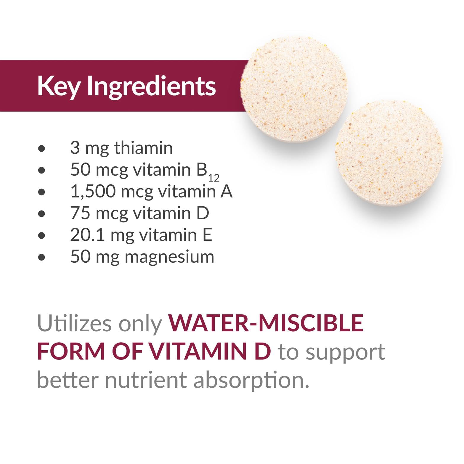 Serving suggestion of Bariatric Advantage Chewable Multi RP with mixed fruit flavor.