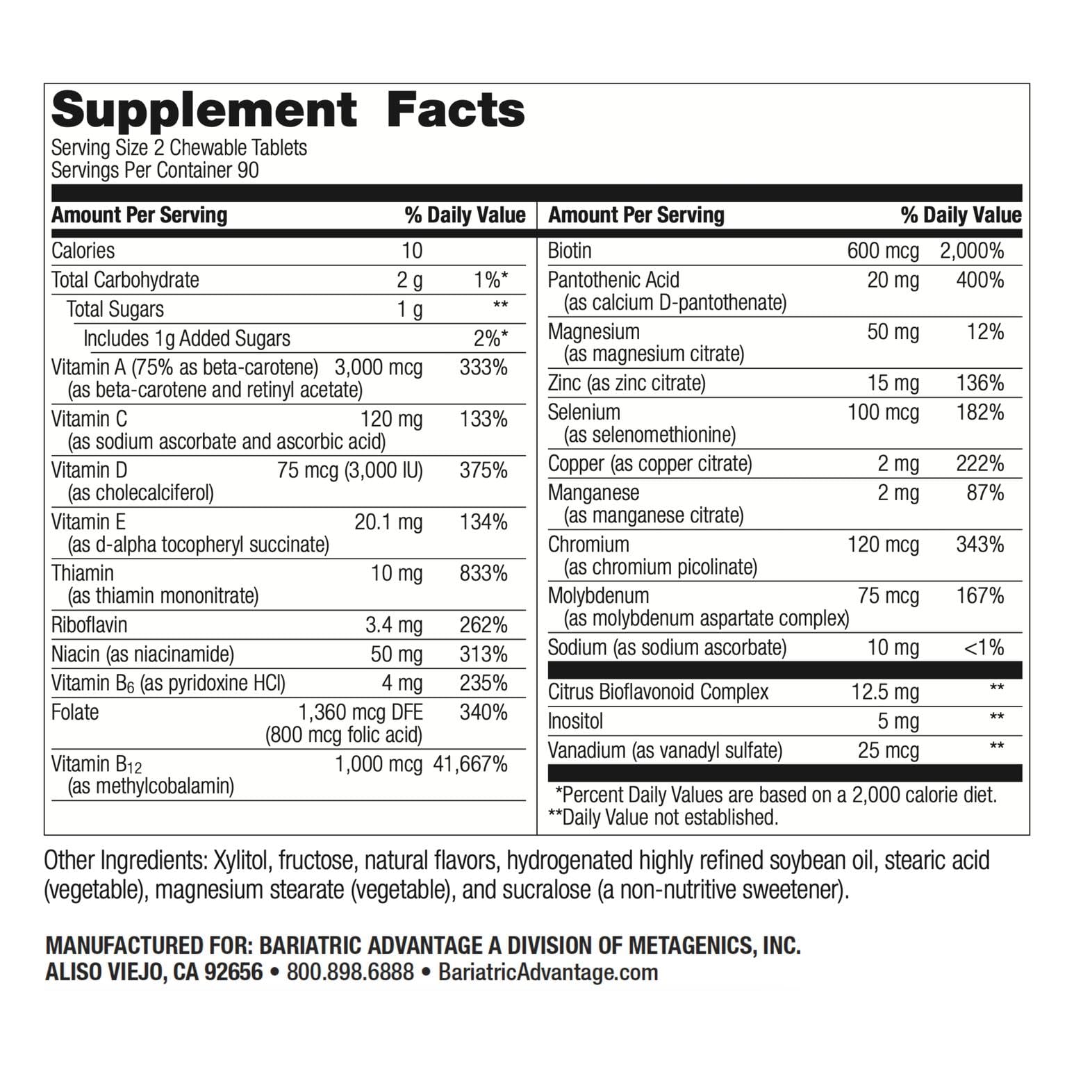 Bariatric Advantage chewable multivitamin tablets arranged for post-procedure supplementation