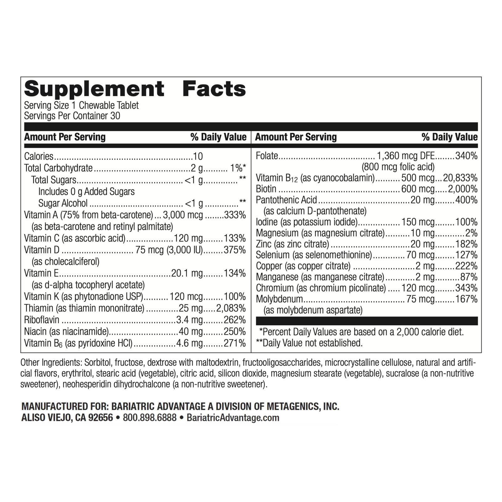 Bariatric Advantage Ultra Solo bottle-back-label shows iron-free formulation.