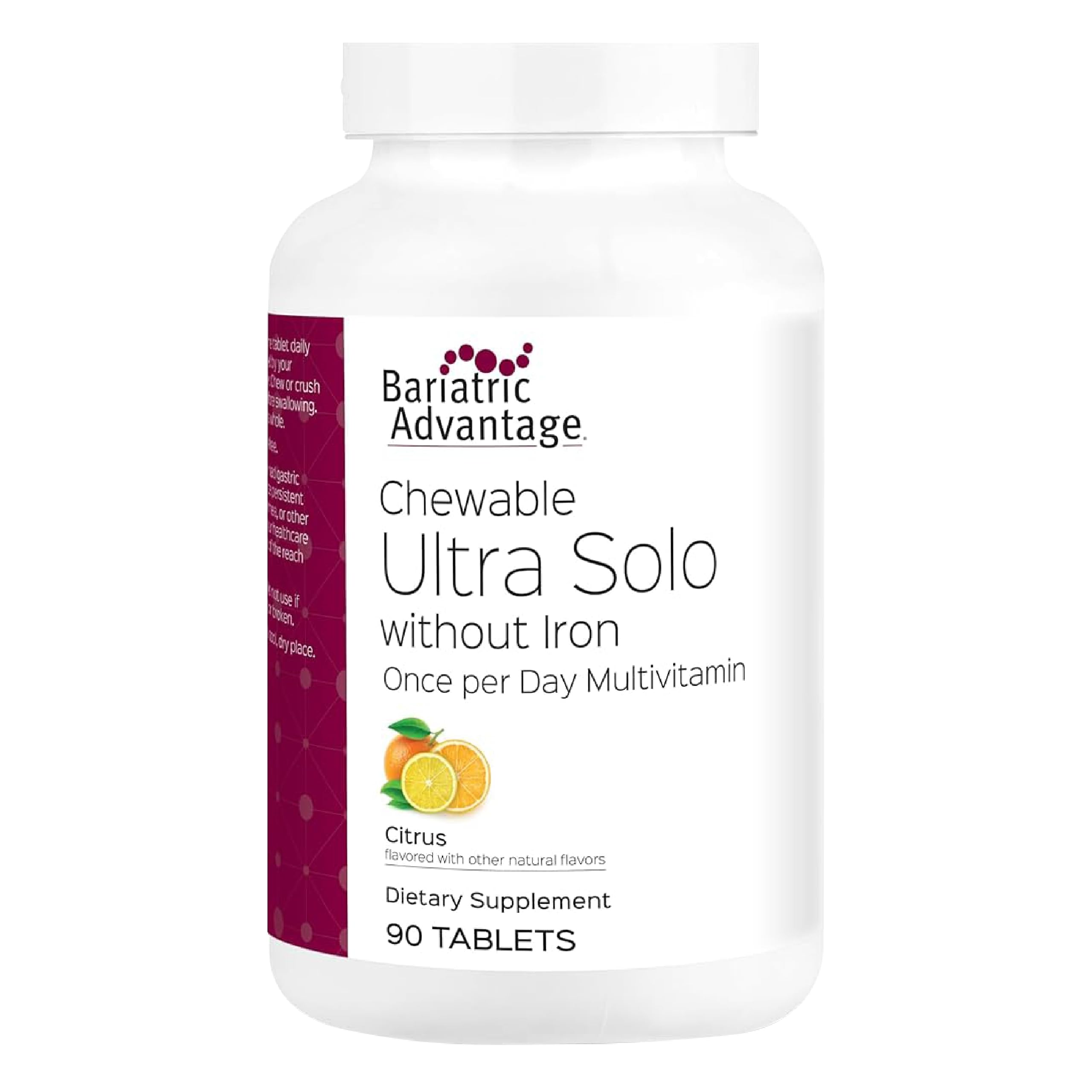 Bariatric Advantage Ultra Solo citrus chewable tablets in bottle for daily nutrient support