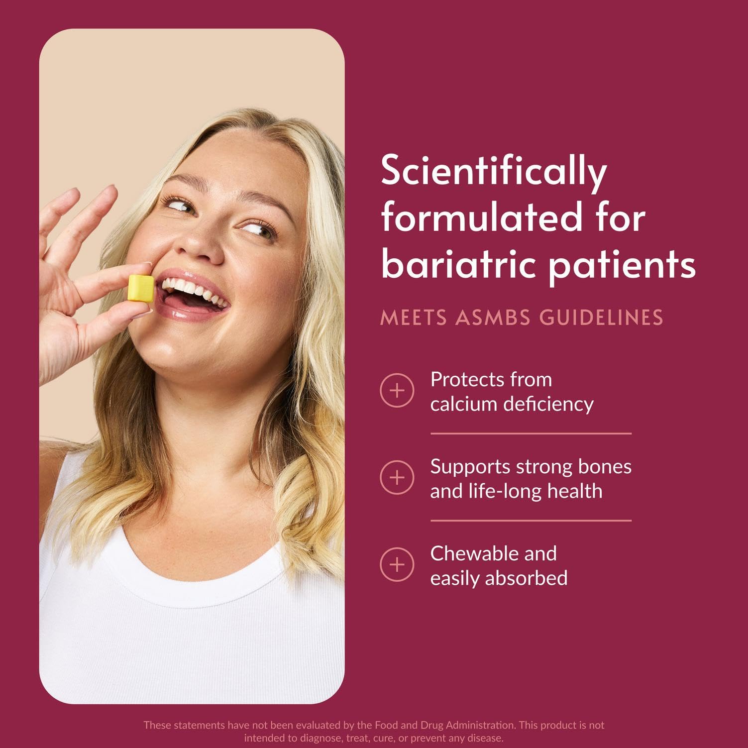 Bariatric Advantage chewy bites foil wrapper, convenient on-the-go calcium source