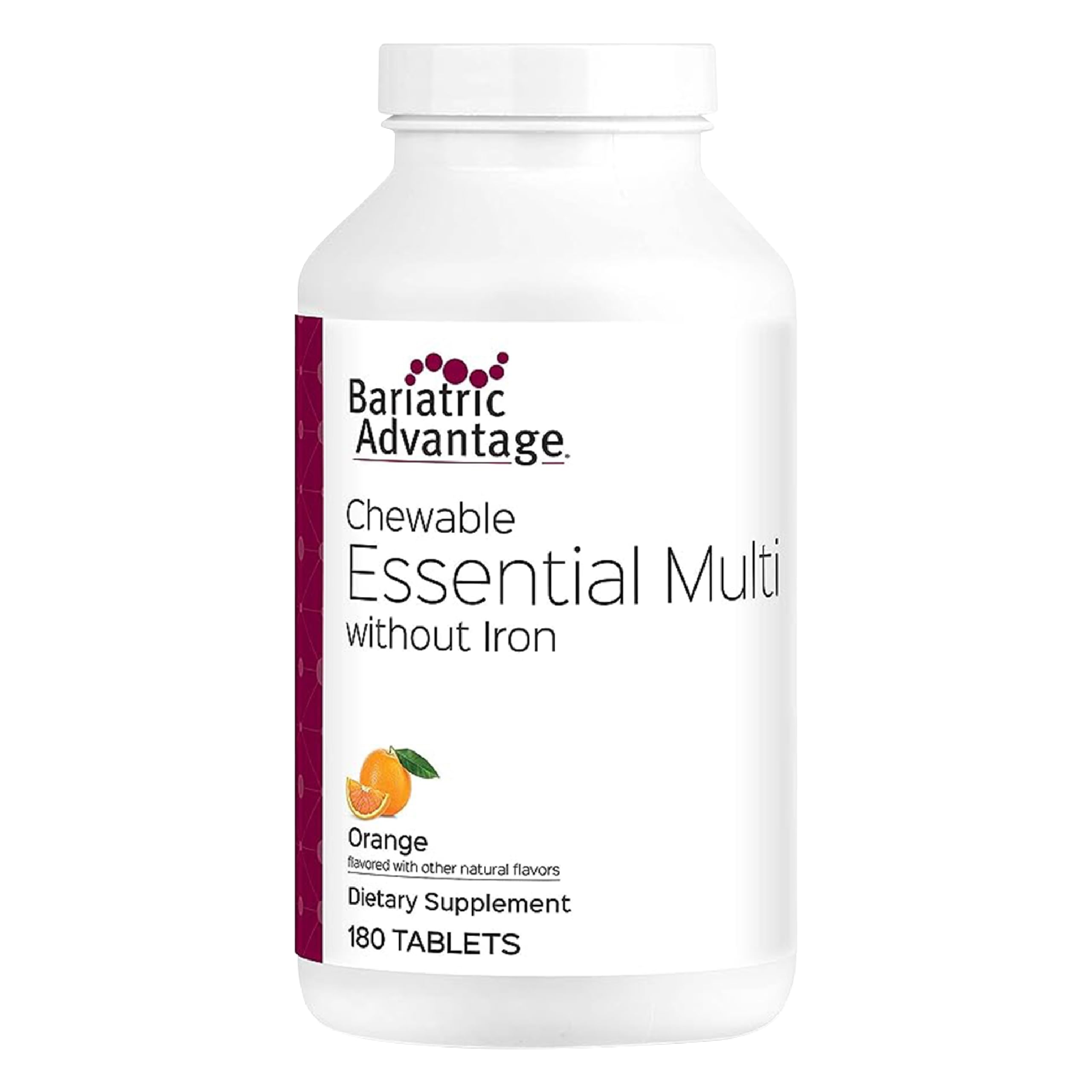 Bariatric Advantage orange bottle of chewable multivitamins for post-op nutrition support