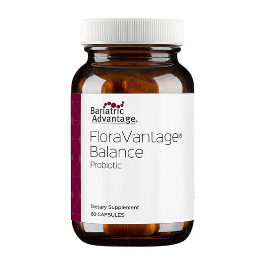Bariatric Advantage FloraVantage Balance bottle front depicts probiotic support for post-surgery gut balance.