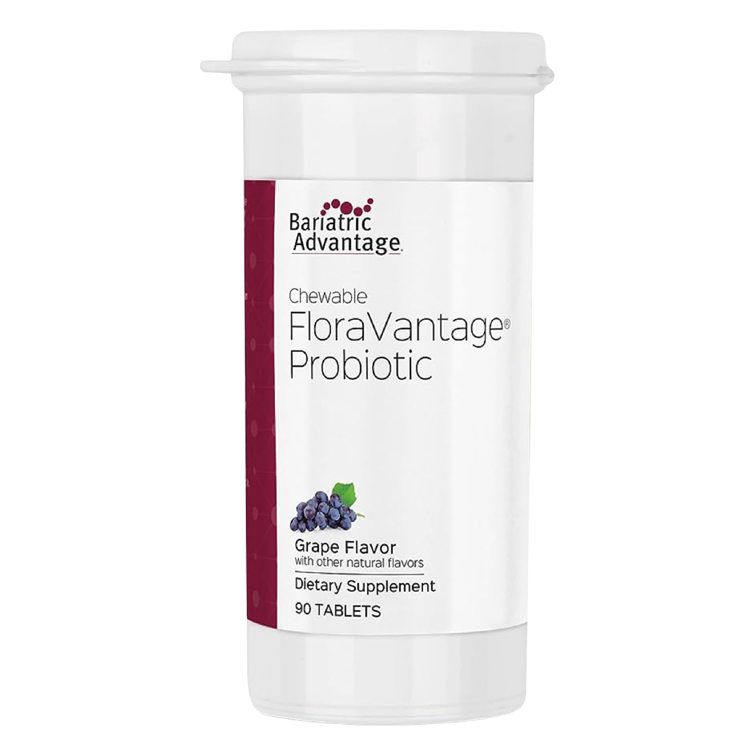 Bariatric Advantage FloraVantage grape-flavored probiotic chewable tablet for daily gut balance.