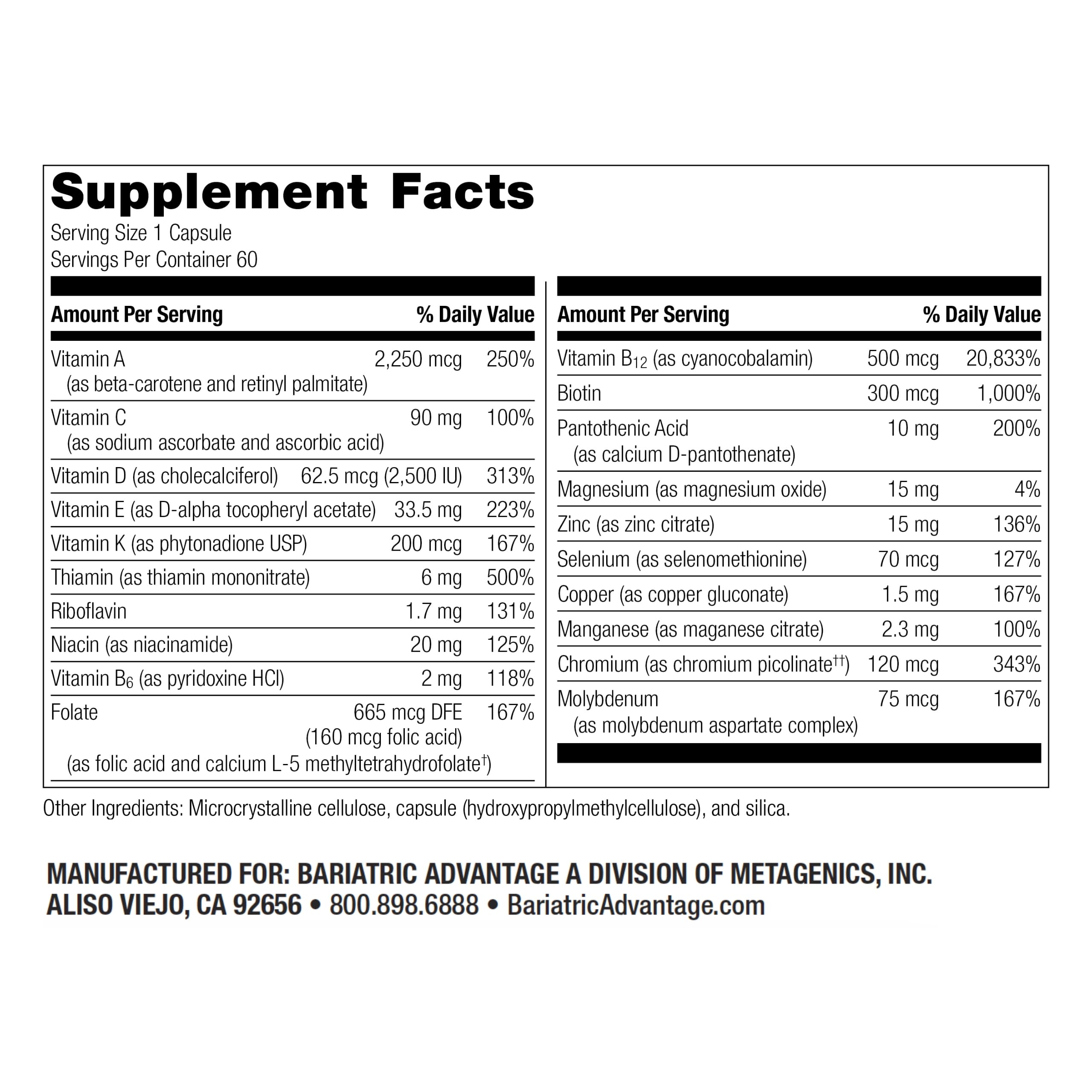 Bariatric Advantage High ADEK Multi capsules, easy-to-swallow daily nutrients