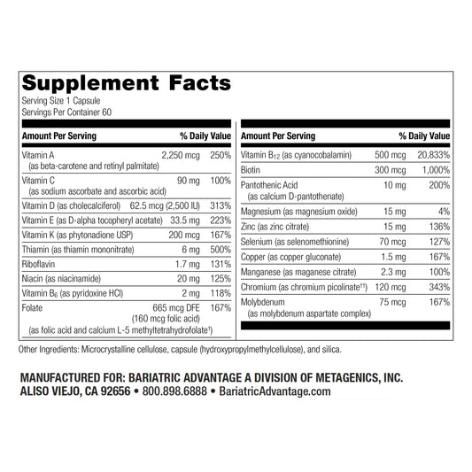Bariatric Advantage High ADEK Multi capsules, easy-to-swallow daily nutrients