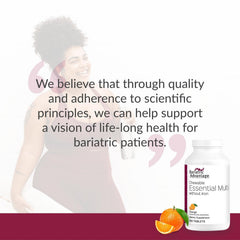 Bariatric Advantage iron-free multivitamin label emphasizing essential minerals