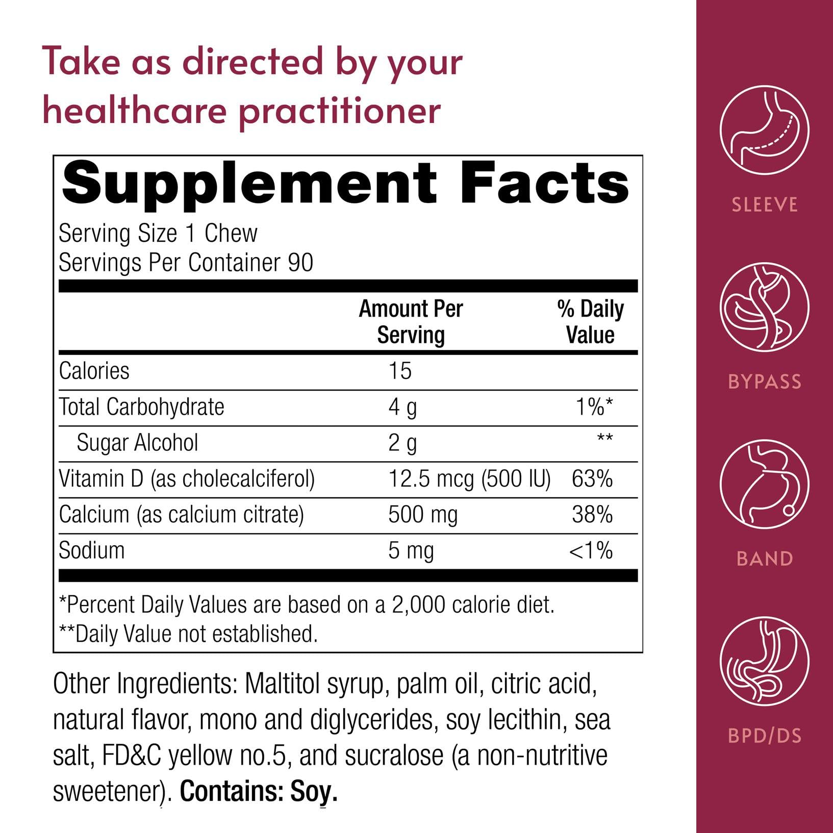 Bariatric Advantage lemon-flavored chews, flavor and digestibility highlighted.