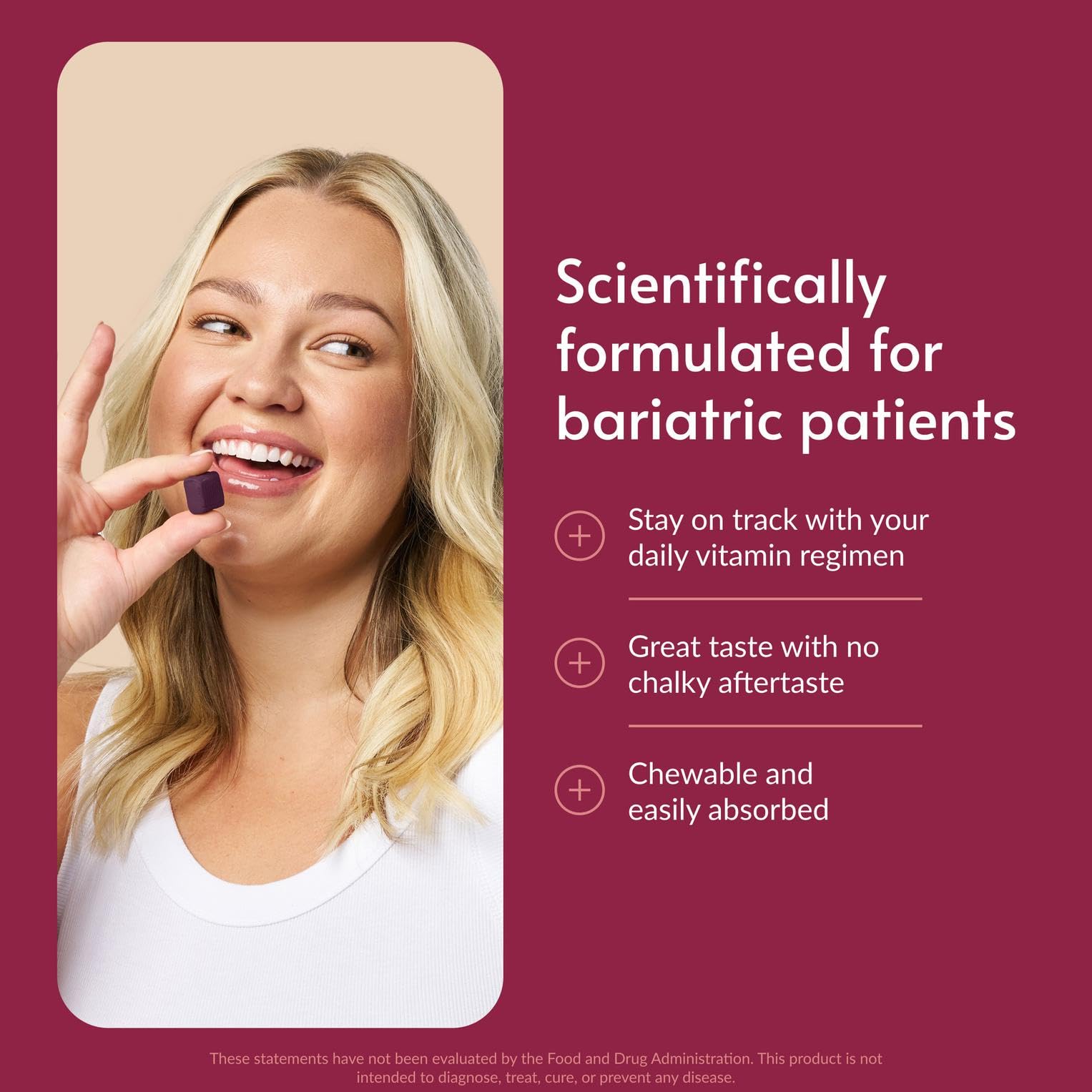 Close-up of Bariatric Advantage chews showing soft texture and grape flavor.