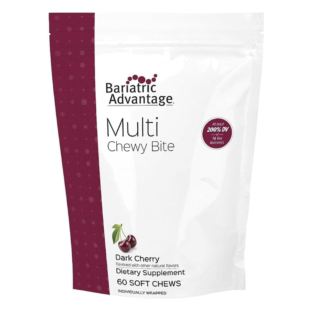 Bariatric Advantage Multi Chewy Bite dark cherry bottle supports daily nutrient intake