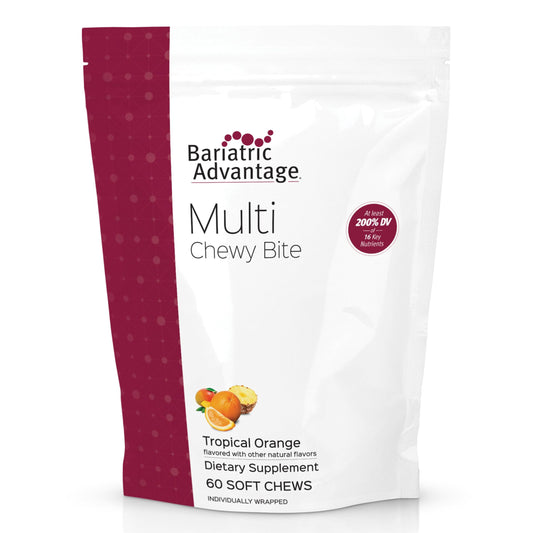 Bariatric Advantage Multi Chewy Bite tropical orange bottle for easy daily vitamin support.