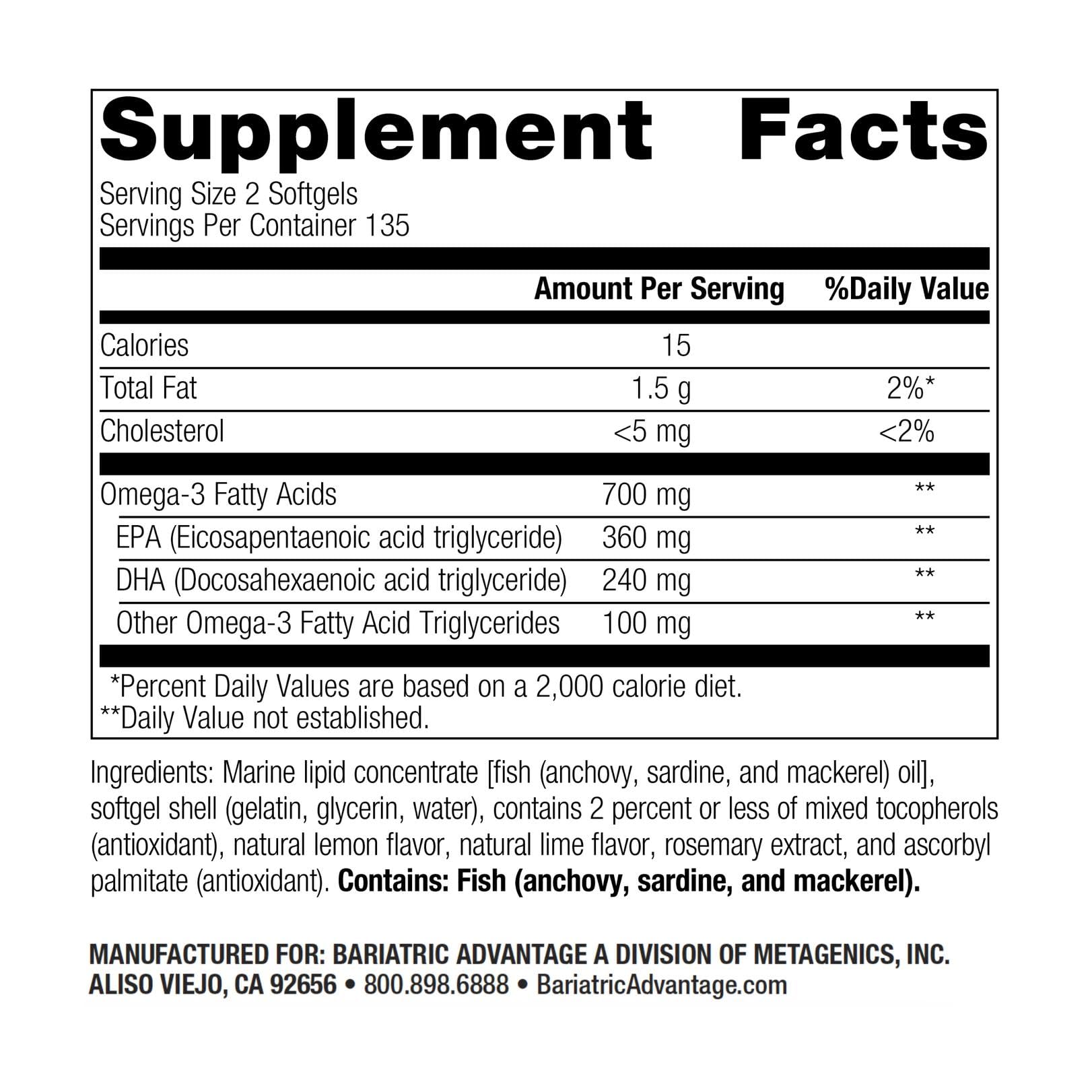 Bariatric Advantage Omega-3 300 antioxidants protecting freshness.
