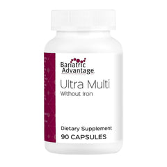 Bariatric Advantage Ultra Multi Without Iron bottle label with 90 capsules for daily nutrition