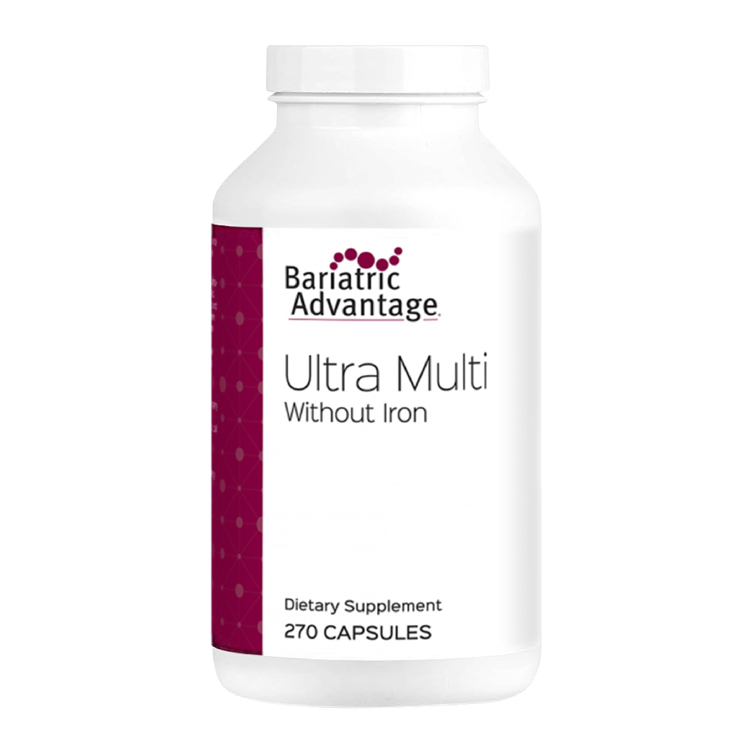 Bariatric Advantage Ultra Multi Without Iron bottle on counter showing packaging for daily nutrition support.